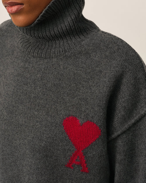 Grey funell neck wool sweater with Ami De Coeur - Woman - 10 - AMI Paris - Ami Paris