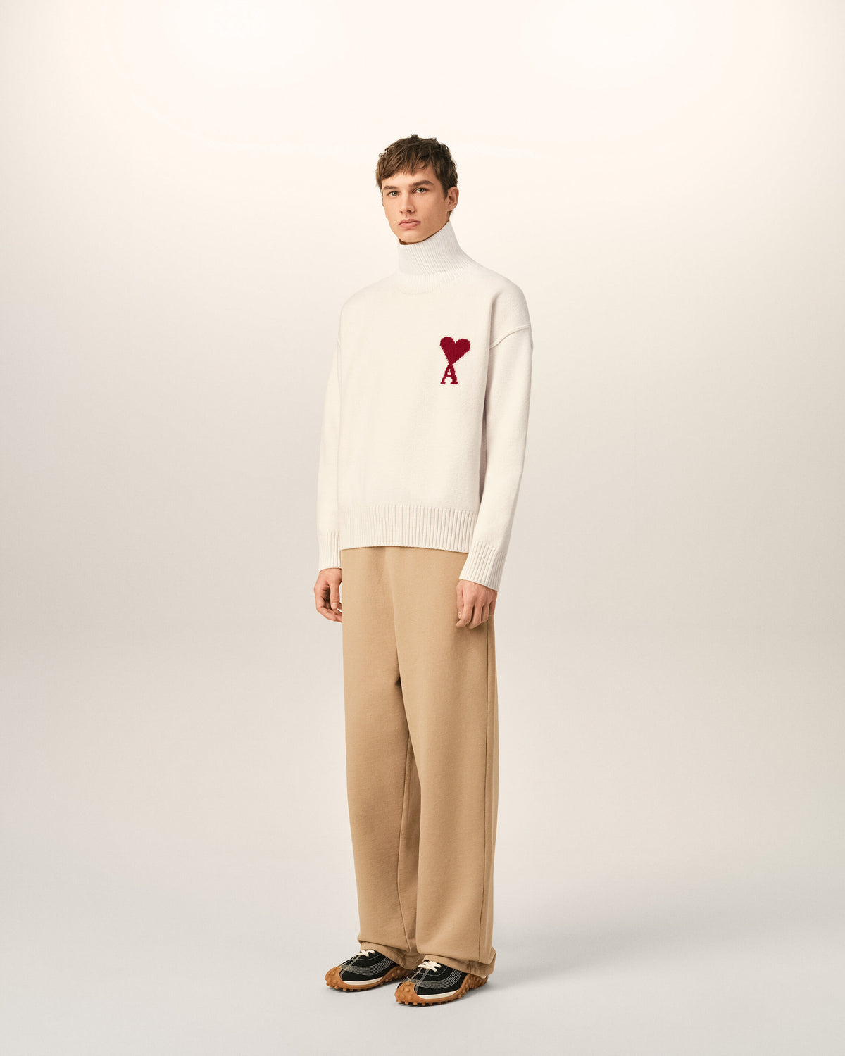 Natural funell neck wool sweater with Ami De Coeur - 6