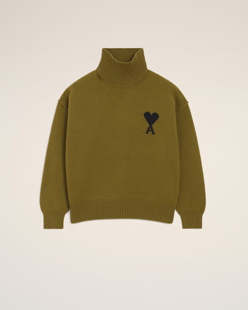 Khaki Wool Ami De Coeur Funnel Neck Sweater - 2 - Ami Paris
