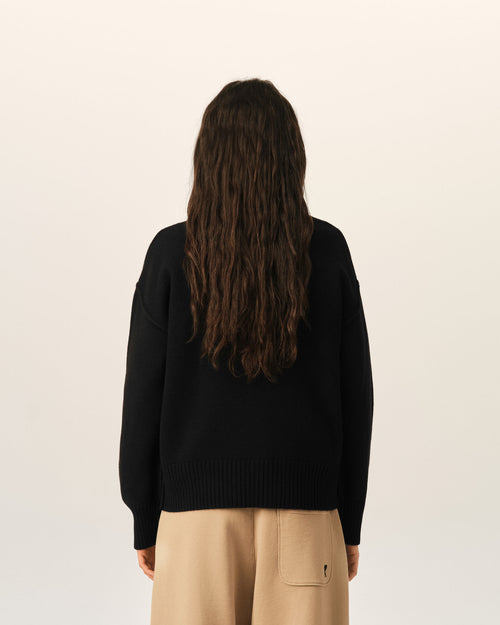 Black funell neck wool sweater with Ami De Coeur - Woman - 11 - AMI Paris - Ami Paris