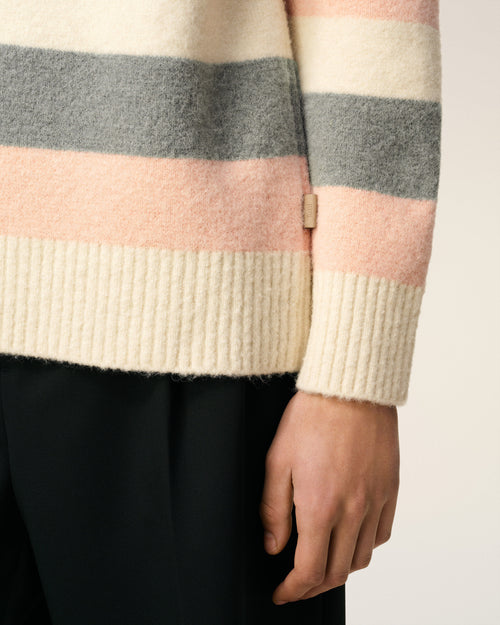 Grey Alpaca Striped Crewneck Sweater - 4 - Ami Paris