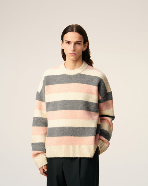 Grey Alpaca Striped Crewneck Sweater - 3 - Ami Paris