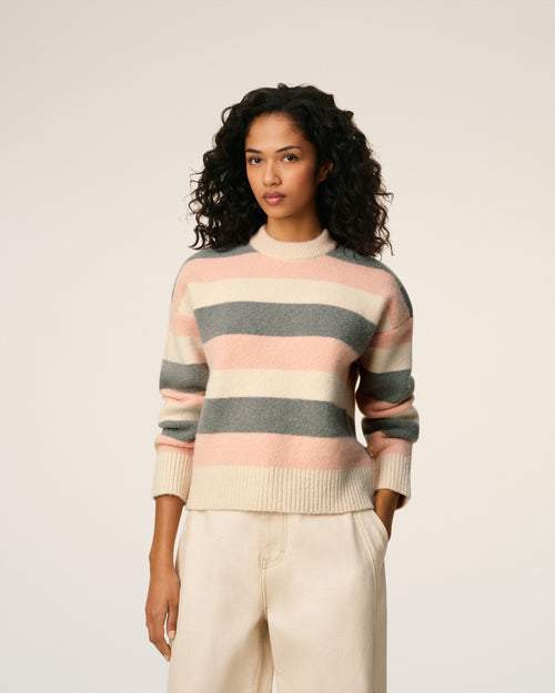 Grey Alpaca Striped Crewneck Sweater - 7 - Ami Paris