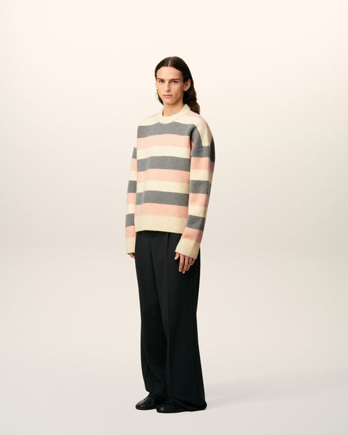 Grey Alpaca Striped Crewneck Sweater - 6 - Ami Paris