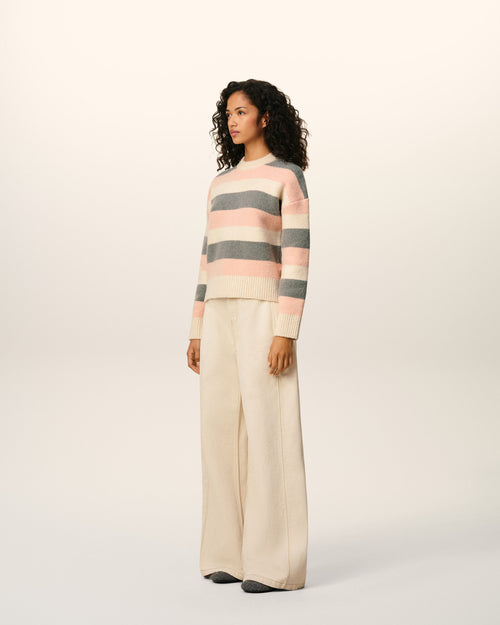 Grey Alpaca Striped Crewneck Sweater - 10 - Ami Paris