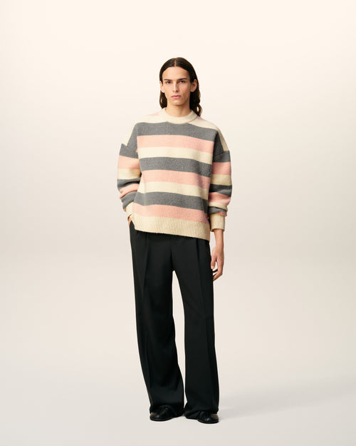 Grey Alpaca Striped Crewneck Sweater - 2 - Ami Paris