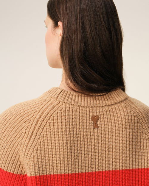 Brown Wool Round Collar With Cross Stitch Sweater - 10 - Ami Paris