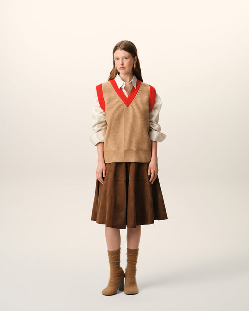                                     Brown Wool Sleeveless V Neck Sweater - 3                                 - Ami Paris