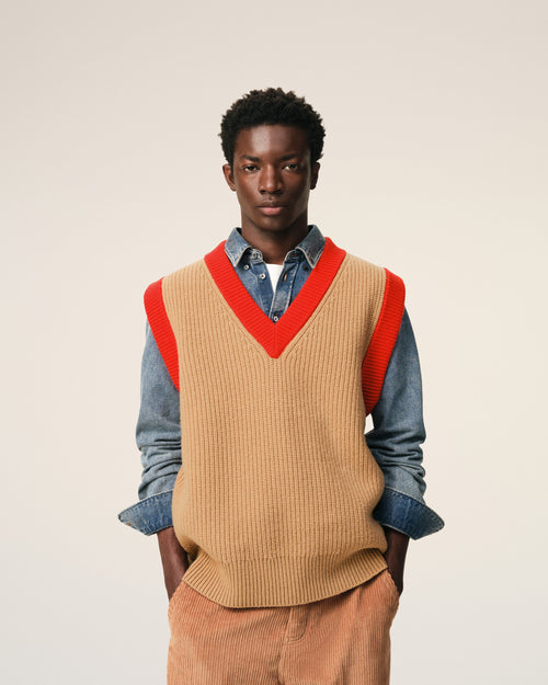 Brown Wool Sleeveless V Neck Sweater - 3 - Ami Paris