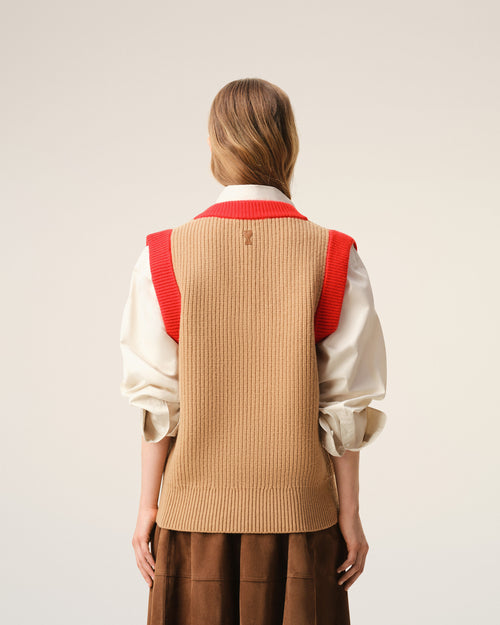 Brown Wool Sleeveless V Neck Sweater - 11 - Ami Paris