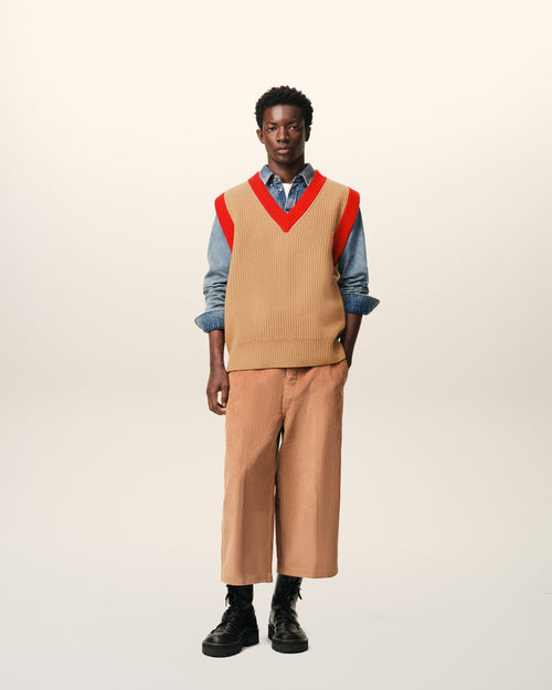 Brown Wool Sleeveless V Neck Sweater - 1 - Ami Paris