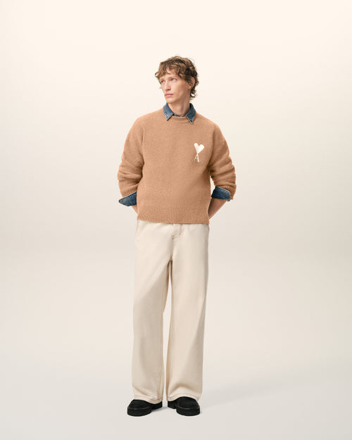 Brown Alpaca Ami De Coeur Crewneck Sweater - 1 - Ami Paris