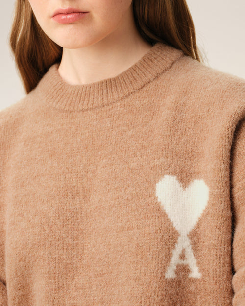 Brown Alpaca Ami De Coeur Crewneck Sweater - 10 - Ami Paris
