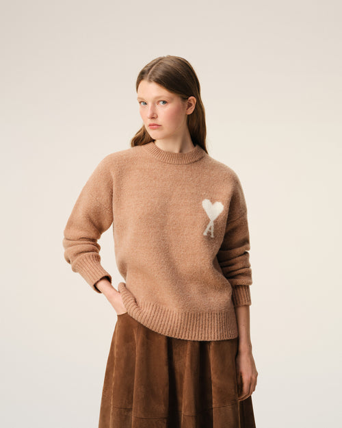 Brown Alpaca Ami De Coeur Crewneck Sweater - 9 - Ami Paris