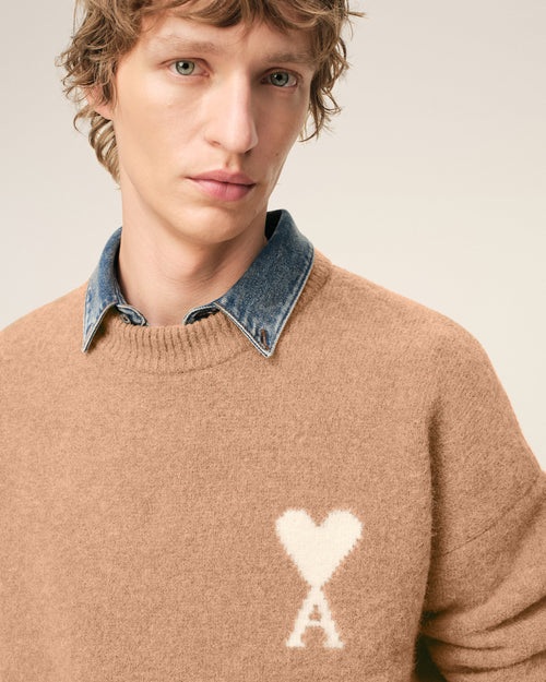 Brown Alpaca Ami De Coeur Crewneck Sweater - 4 - Ami Paris