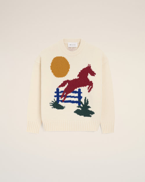 Pull Col Rond Blanc en Laine - 2 - Ami Paris