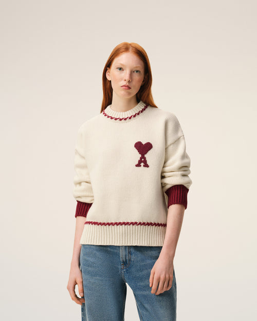 White Wool Ami De Coeur Crewneck Sweater - 9 - Ami Paris