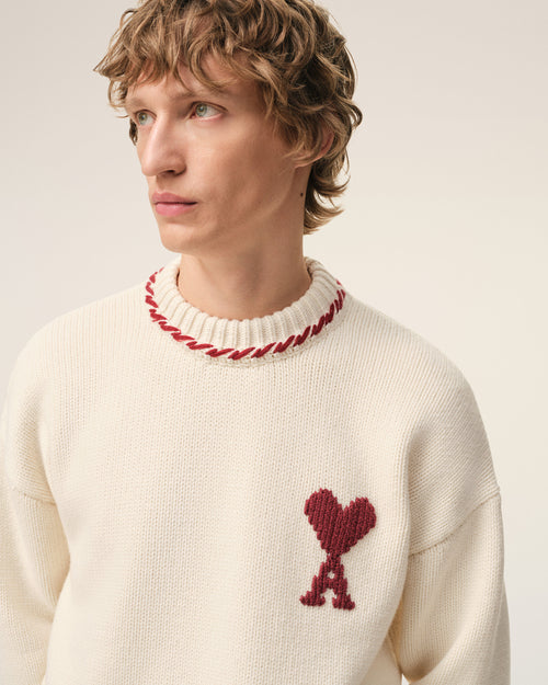 White Wool Ami De Coeur Crewneck Sweater - 4 - Ami Paris