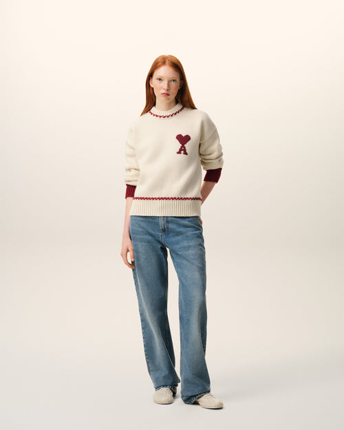                             White Wool Ami De Coeur Crewneck Sweater - 3                         - Ami Paris