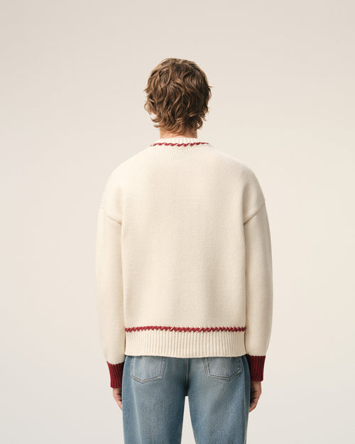 Maglione girocollo Ami de Coeur in lana bianca - Uomo - 5 - AMI Paris - Ami Paris