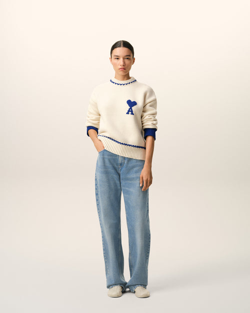                                     White Wool Ami De Coeur Crewneck Sweater - 3                                 - Ami Paris