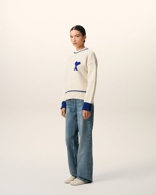 White Wool Ami De Coeur Crewneck Sweater - 12 - Ami Paris