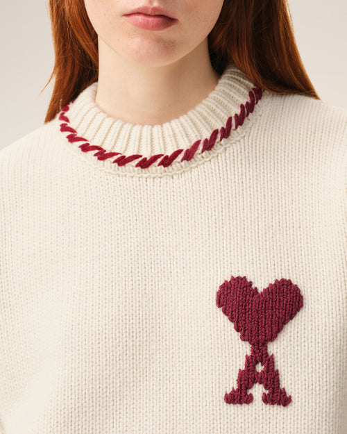 Maglione girocollo Ami de Coeur in lana bianca - 10 - Ami Paris
