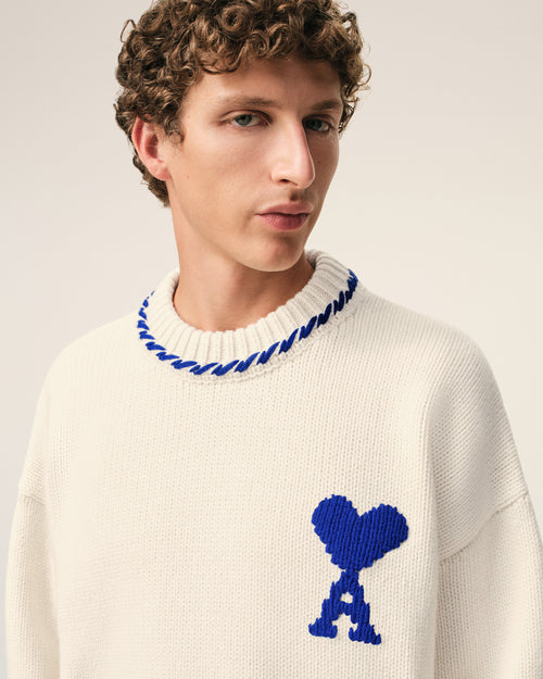 White Wool Ami De Coeur Crewneck Sweater - 4 - Ami Paris