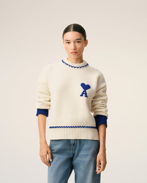 White Wool Ami De Coeur Crewneck Sweater - 9 - Ami Paris