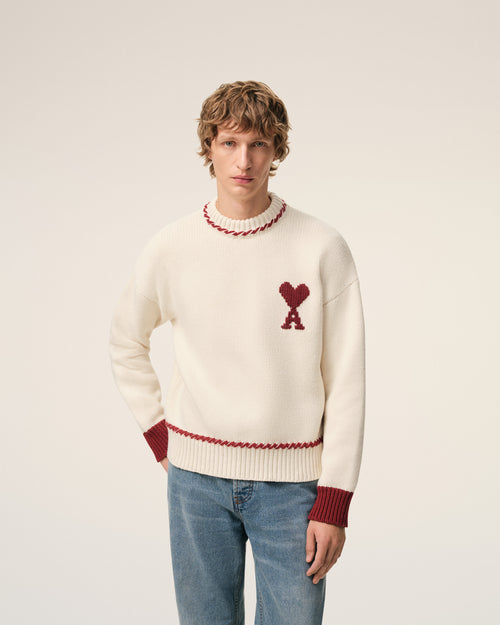 White Wool Ami De Coeur Crewneck Sweater - 3 - Ami Paris