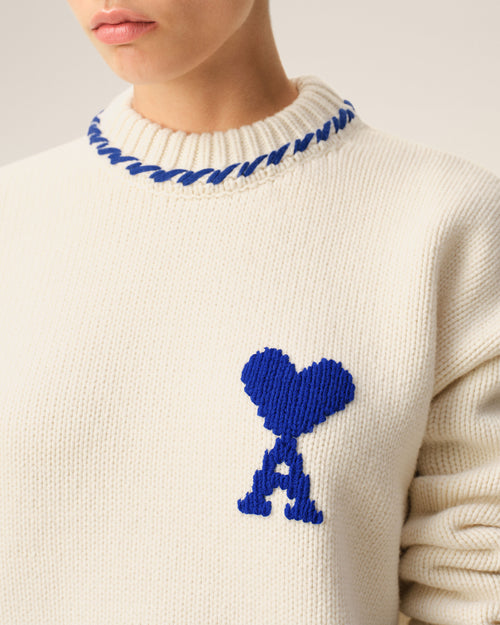 Pull Col Rond Blanc Ami De Coeur en Laine - 10 - Ami Paris