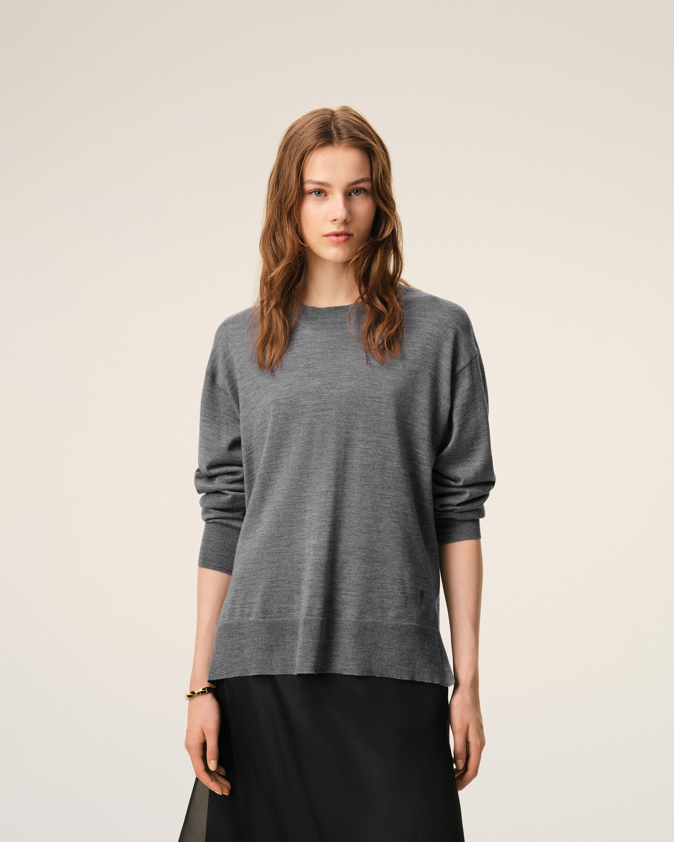 Grey Thin Wool Crewneck Ami De Coeur Sweater - 9