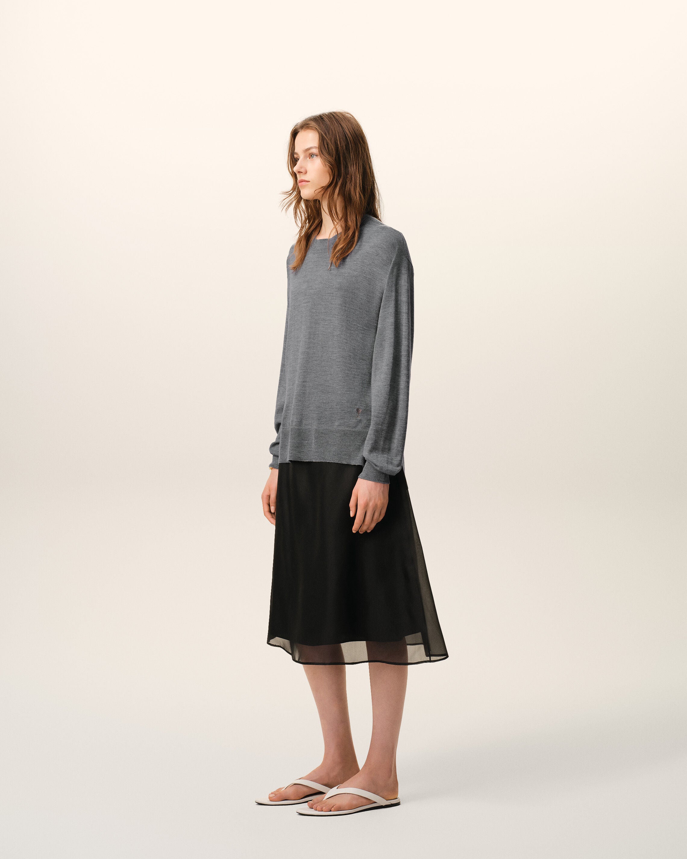 Grey Thin Wool Crewneck Ami De Coeur Sweater - 12