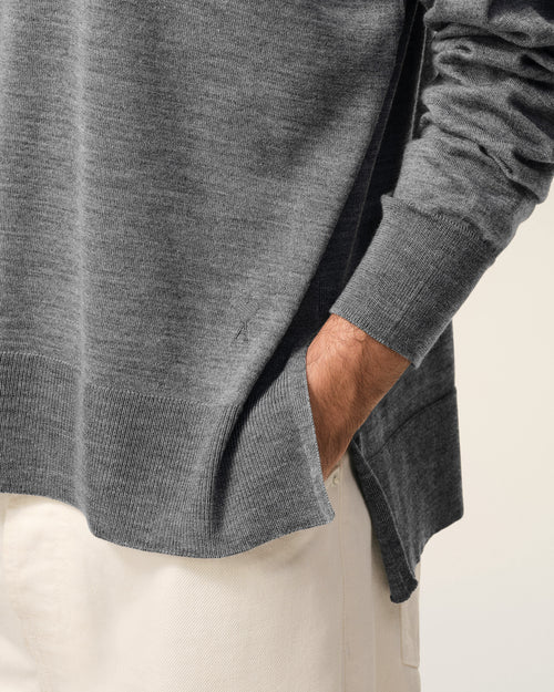 Grey Thin Wool Crewneck Ami De Coeur Sweater - Man - 4 - AMI Paris - Ami Paris