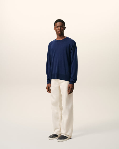 Pull Bleu Col Rond Ami De Coeur en Laine Fine - 6 - Ami Paris