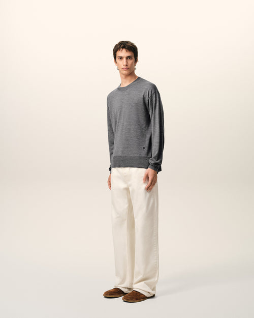 Grey Thin Wool Crewneck Ami De Coeur Sweater - Man - 6 - AMI Paris - Ami Paris