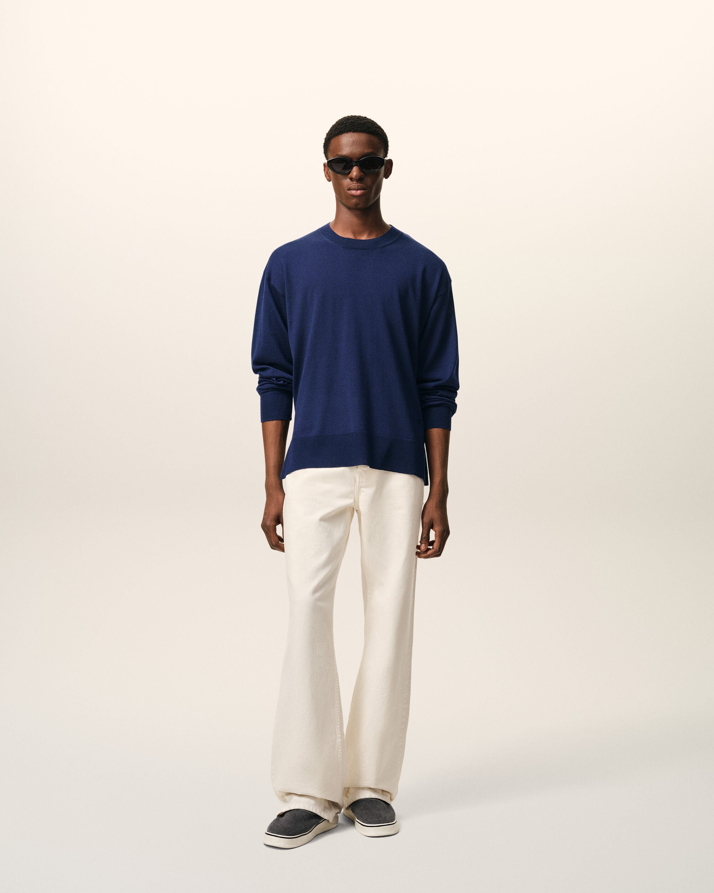 Bleu Thin Wool Crewneck Ami De Coeur Sweater - 12