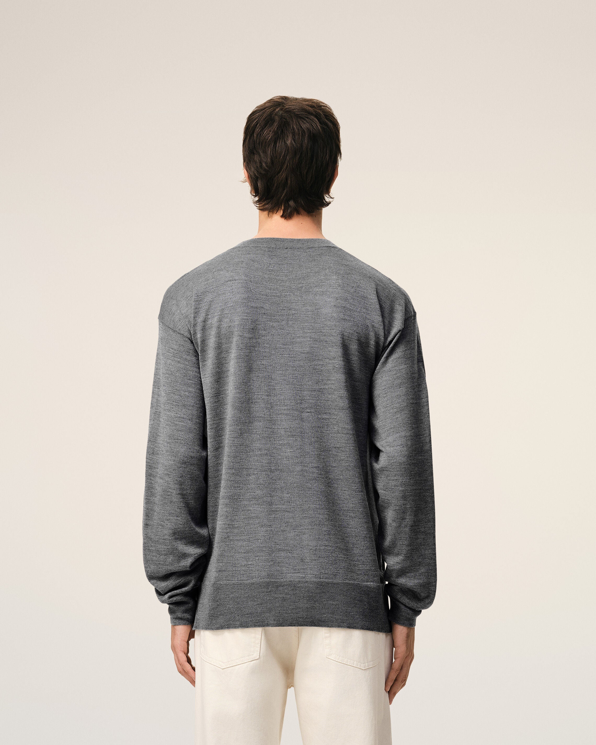 Grey Thin Wool Crewneck Ami De Coeur Sweater - 5