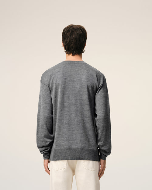 Grey Thin Wool Crewneck Ami De Coeur Sweater - Man - 5 - AMI Paris - Ami Paris