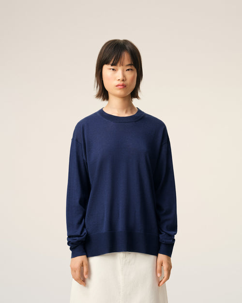 Bleu Thin Wool Crewneck Ami De Coeur Sweater - Woman - 9 - AMI Paris - Ami Paris