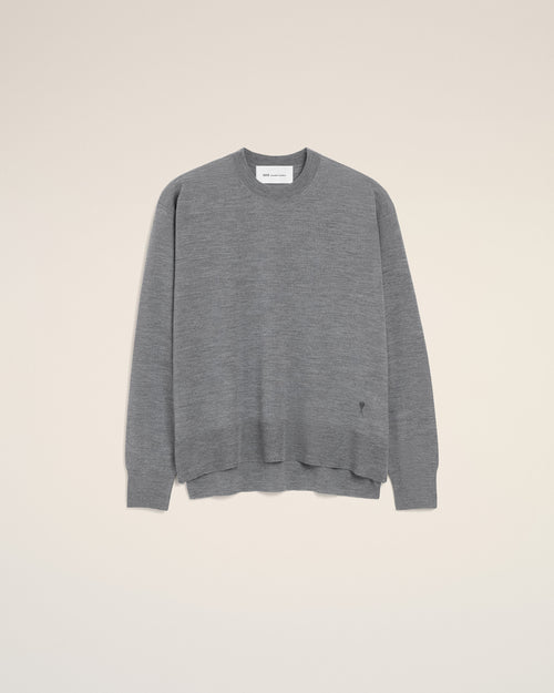                                     Grey Thin Wool Crewneck Ami De Coeur Sweater - 3                                 - Ami Paris