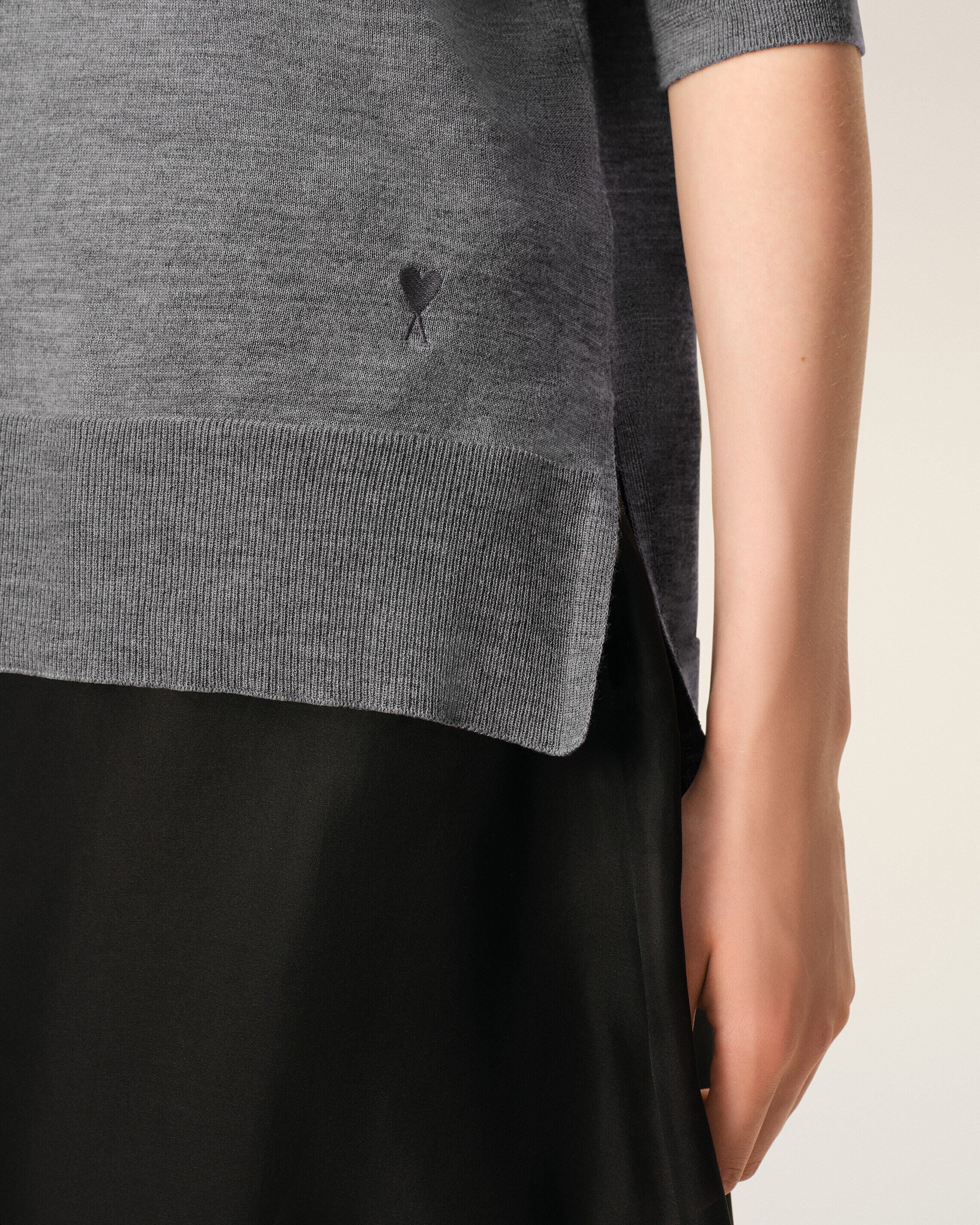 Grey Thin Wool Crewneck Ami De Coeur Sweater - 10