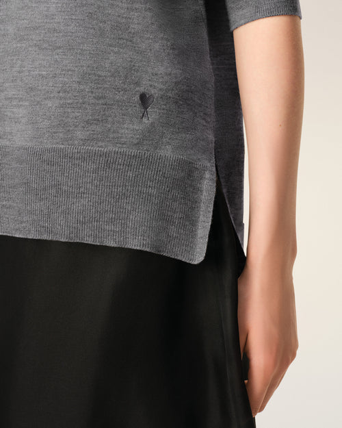 Grey Thin Wool Crewneck Ami De Coeur Sweater - Woman - 10 - AMI Paris - Ami Paris