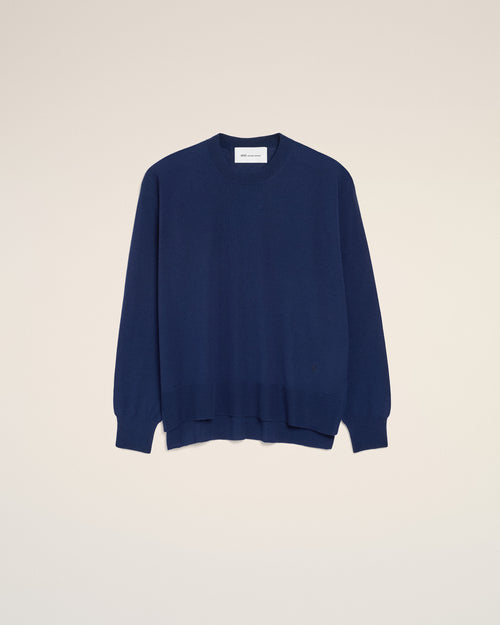 Bleu Thin Wool Crewneck Ami De Coeur Sweater - 2 - Ami Paris