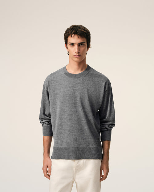 Jersey de cuello redondo Ami de Cœur de lana fina gris - Hombre - 3 - AMI Paris - Ami Paris