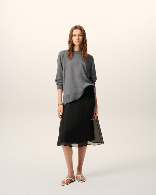                                     Pull Gris Col Rond Ami De Coeur en Laine Fine - 3                                 - Ami Paris