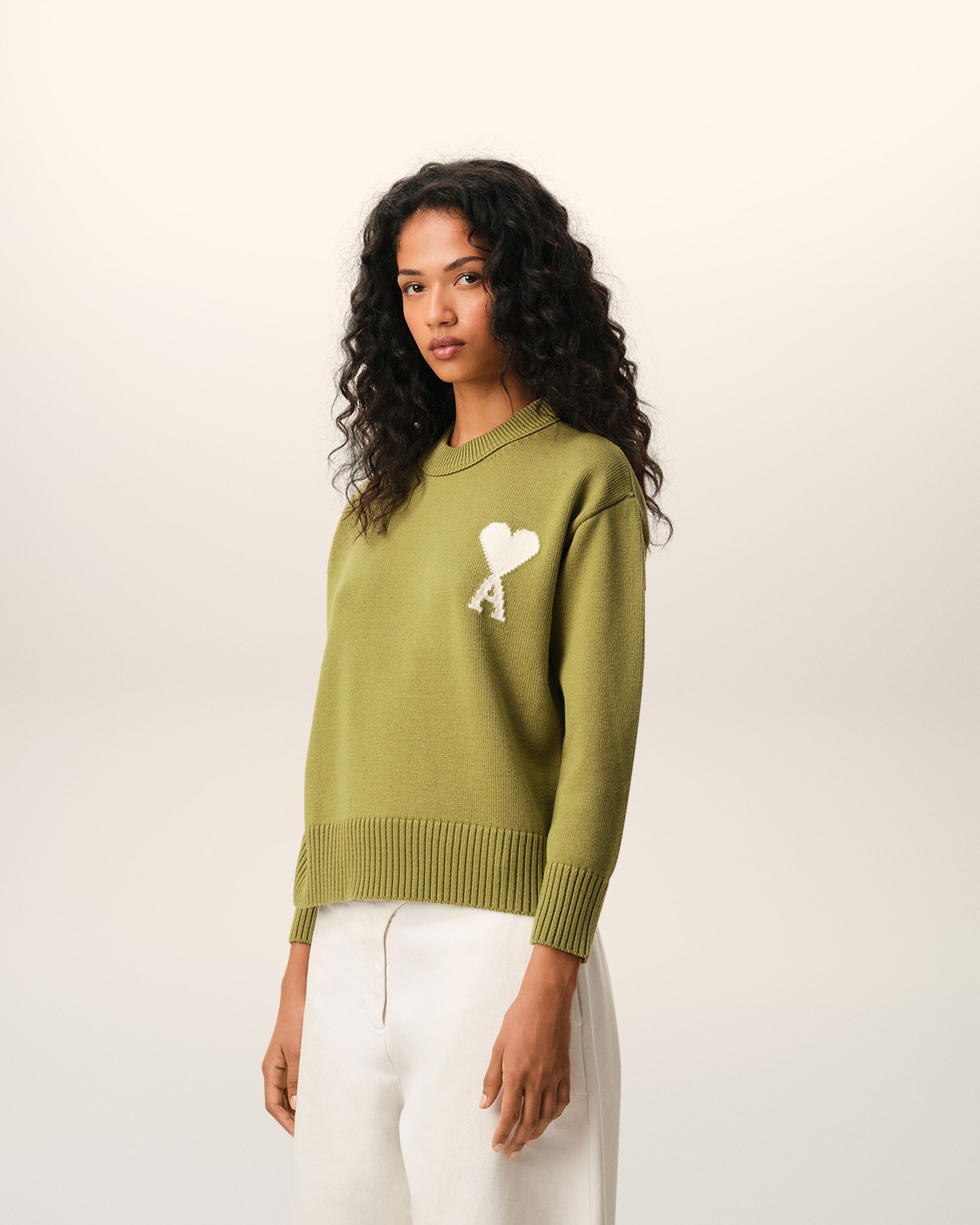 Jersey de cuello redondo Ami de Cœur de lana y algodón verdes - 11