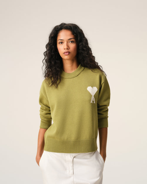                                     Green Wool And Cotton Crewneck Ami De Coeur Sweater - 3                                 - Ami Paris