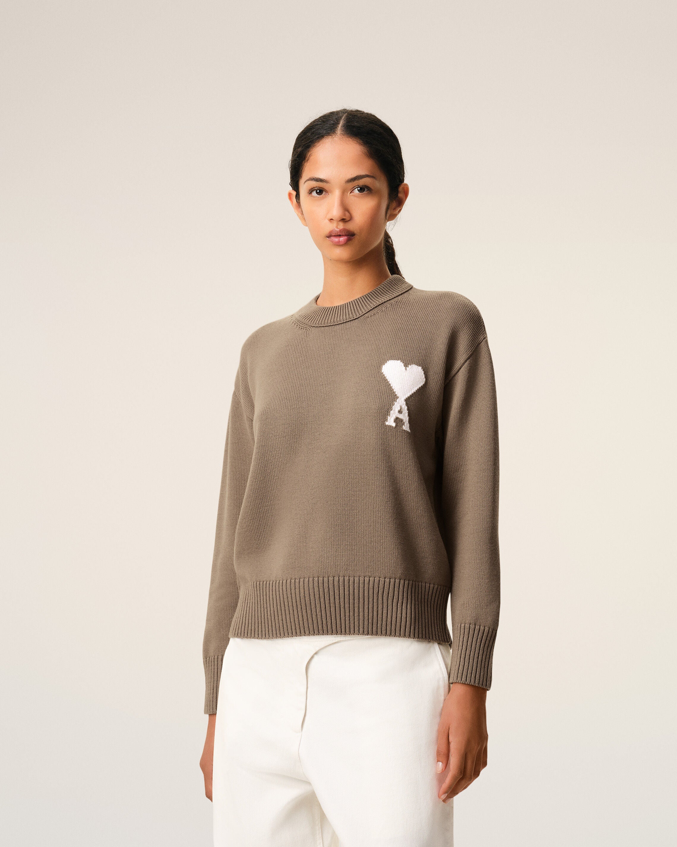 Beige Wool And Cotton Crewneck Ami De Coeur Sweater - 9