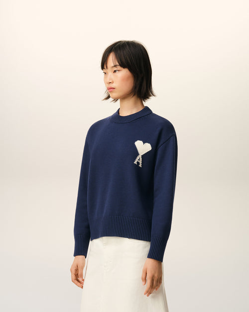 Blauer Pullover aus Wolle und Baumwolle mit Rundhalsausschnitt von Ami De Coeur - Damen - 11 - AMI Paris - Ami Paris